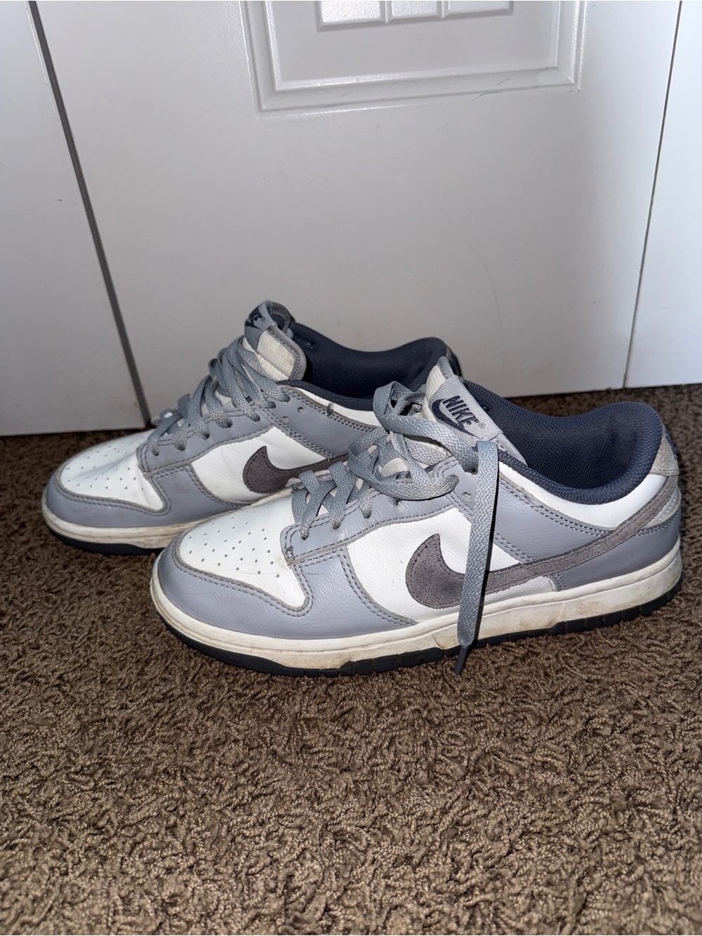 Nike Dunk Low-Top Sneakers in White and Gray with Dark Gray Swoosh